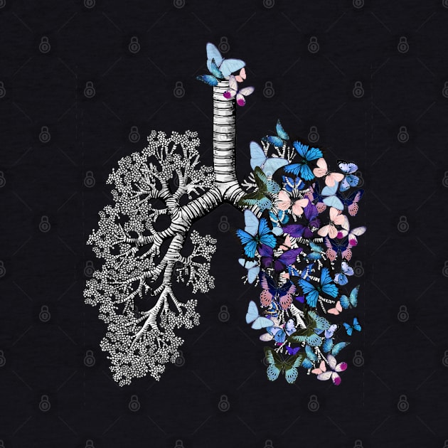 Lungs Anatomy, cancer Awareness, blue butterflies and lung anatomy by Collagedream